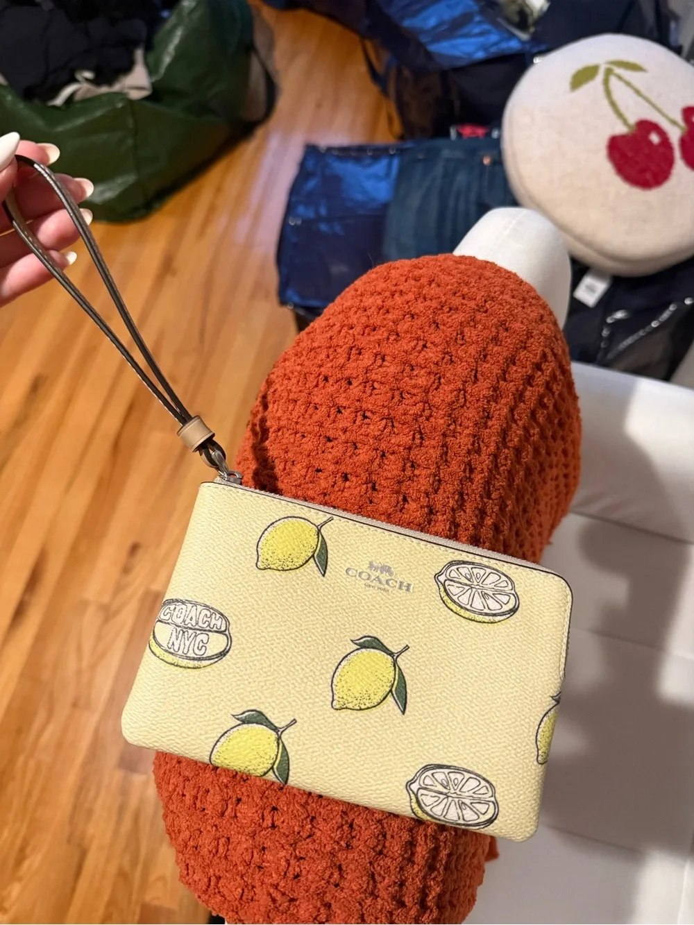 Coach Yellow Lemon Print Leather Wristlet